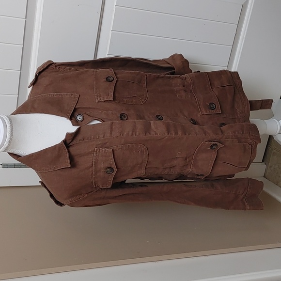 ESPRIT Brown military army style boho fall high colar jacket pockets long Sleeve - Picture 2 of 10